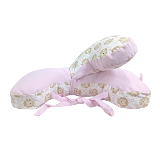Doble Almohada de Lactancia Multifuncional Maternelle - Modelo Rosado Leoncitos - Soporte Durante la Lactancia y Estimulación