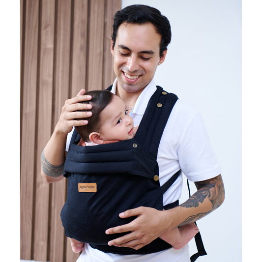 Mochila ergonómica Premium Maternelle black, fresco y resistente, soporte cervical, canguro, portabebé