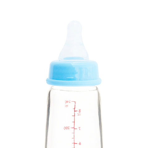 Biberón Peristáltico de vidrio Boca Standard 8oz/ 240 ml Rosca Celeste