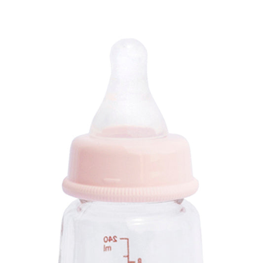 Biberón Peristáltico de vidrio Boca Standard 8oz/ 240 ml Rosca Rosada