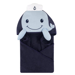 Toalla con capucha para niño con cara de animal ballena