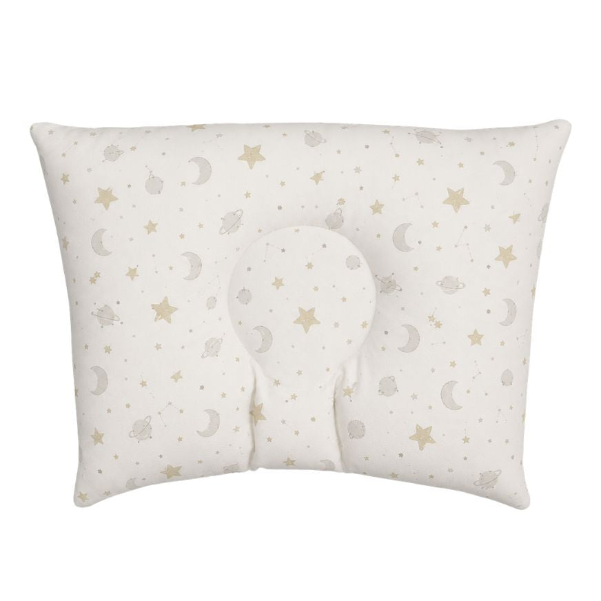 Almohadita Anticabeza Plana Hipoalergénica Maternelle - Modelo Luna Estrellas Beige - Seguridad y Confort