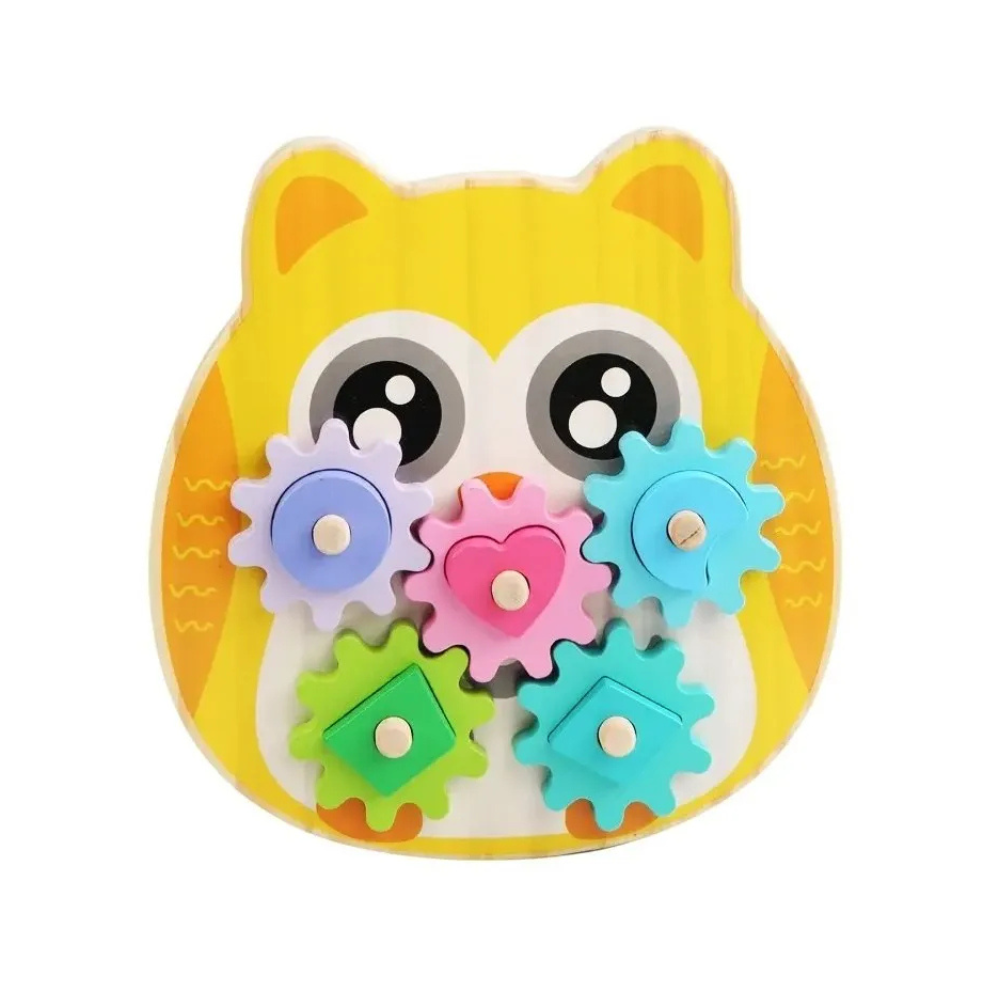 Juguete didáctico con engranajes de madera