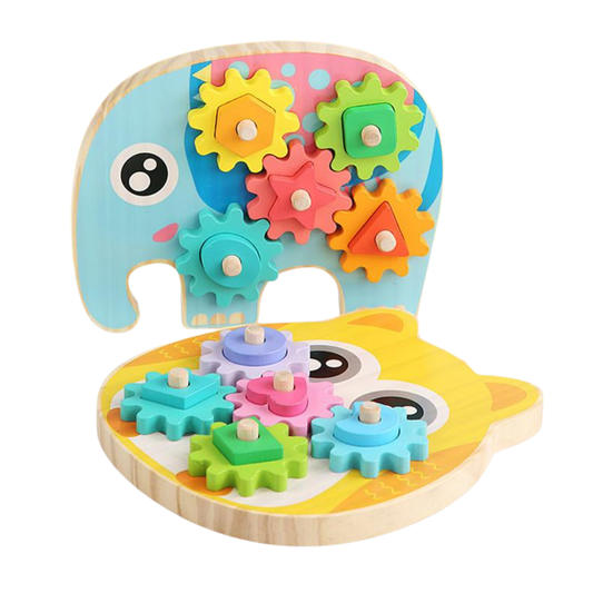 Juguete didáctico con engranajes de madera
