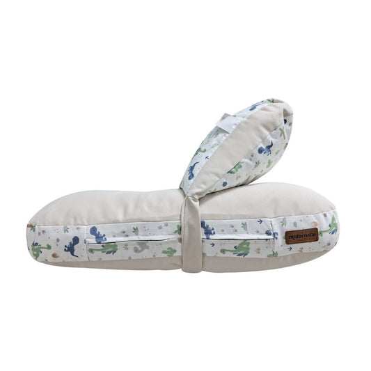 Doble Almohada de Lactancia Multifuncional Maternelle - Modelo Biege Dinosaurio - Soporte Durante la Lactancia y Estimulación