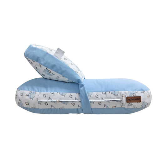 Doble Almohada de Lactancia Multifuncional Maternelle - Modelo Celeste Pinguino - Soporte Durante la Lactancia y Estimulación