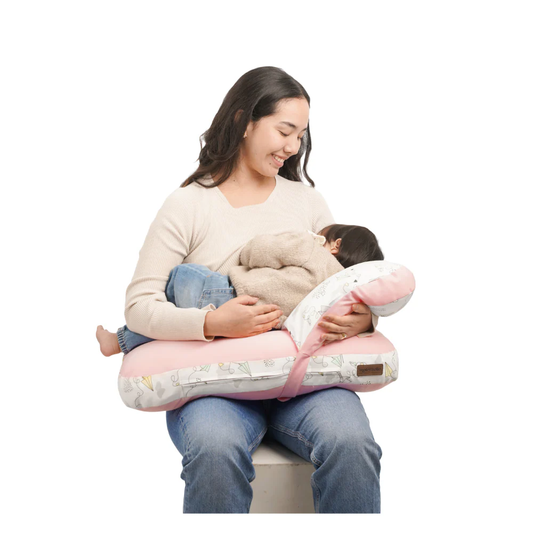 Doble Almohada de Lactancia Multifuncional Maternelle - Modelo Rosado Cometas - Soporte Durante la Lactancia y Estimulación