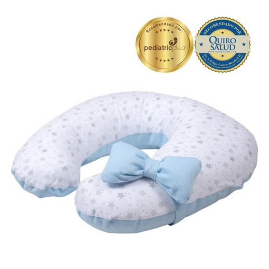 Almohada de Lactancia y Estimulación 5 en 1 maternelle Celeste estrella plomo, colecho, soporte de espalda, cojín de lactancia