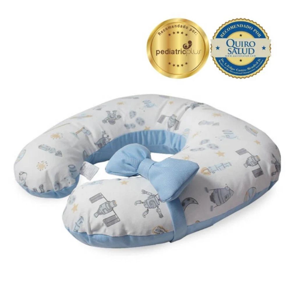 Almohada de Lactancia y Estimulación 5 en 1 maternelle Celeste espacial , colecho, soporte de espalda, cojín de lactancia