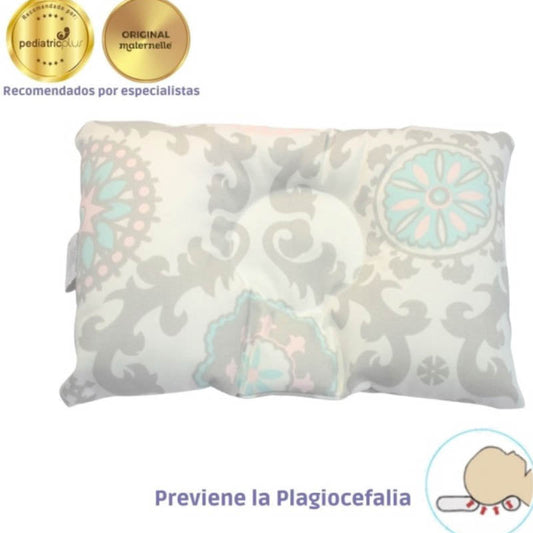 Almohadita Anticabeza Plana Hipoalergénica Maternelle - Modelo Rosado Vintage- Seguridad y Confort
