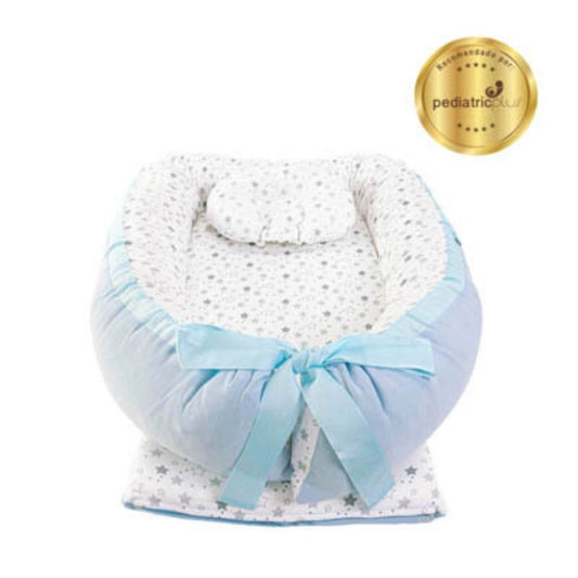 Cuna Colecho Grande Maternelle Celeste Estrellas, versátil, lactancia, reversible
