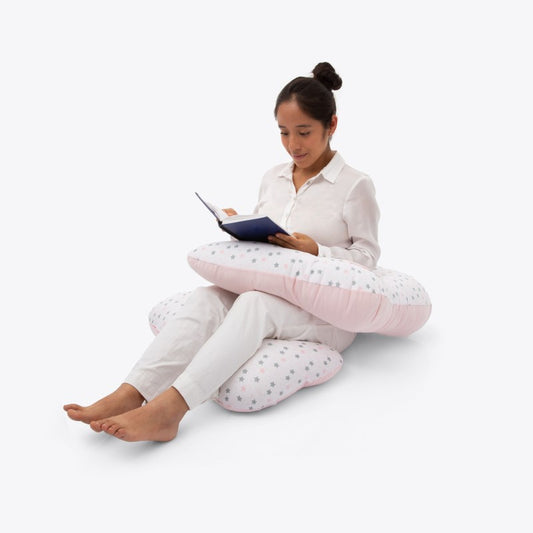 Cojín Multifuncional maternelle  Rosado Estrellas plomas, para embarazadas, soporte lumbar, comodidad del bebé, almohada de lactancia