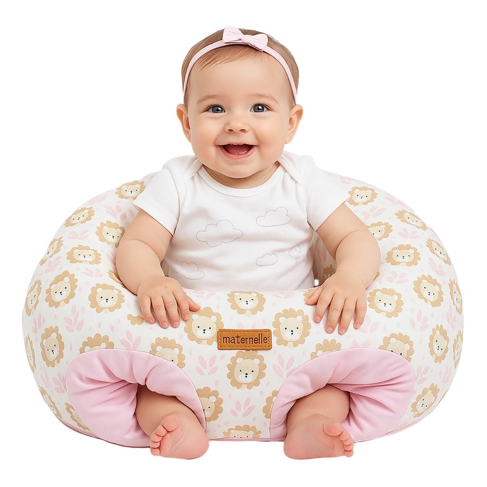 Puff de Descanso Bebé Rosado Leoncitos, soporte 360, desmontable, hipoalergénico
