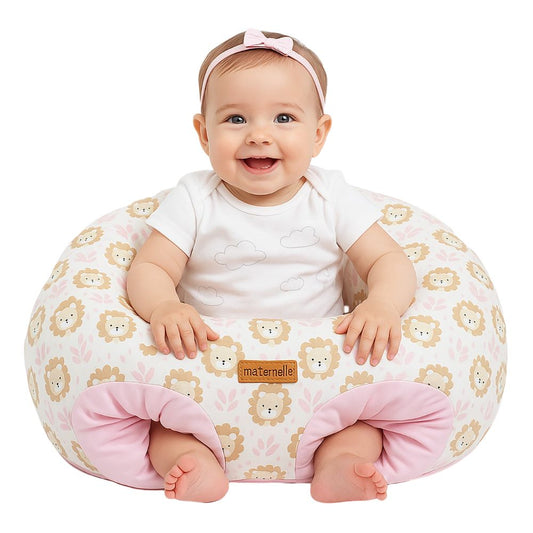 Puff de Descanso Bebé Rosado Leoncitos, soporte 360, desmontable, hipoalergénico