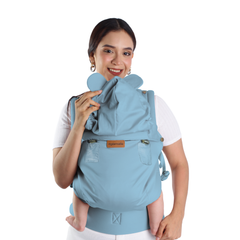 Mochila ergonómica premium maternelle Azul Apego, fresco y resistente, soporte cervical, canguro, portabebé