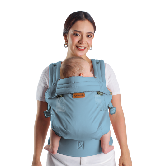 Mochila ergonómica premium maternelle Azul Apego, fresco y resistente, soporte cervical, canguro, portabebé