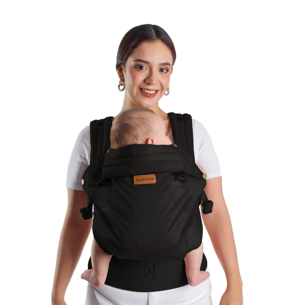 Mochila ergonómica Premium Maternelle black, fresco y resistente, soporte cervical, canguro, portabebé