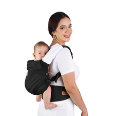 Mochila ergonómica Premium Maternelle black, fresco y resistente, soporte cervical, canguro, portabebé