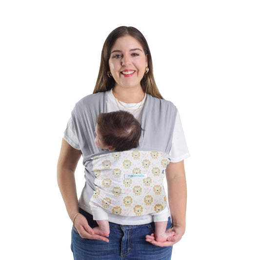 Fular Ergonómico Maternelle Melangue Rosado Leoncitos para bebé en los primeros meses, portabebé