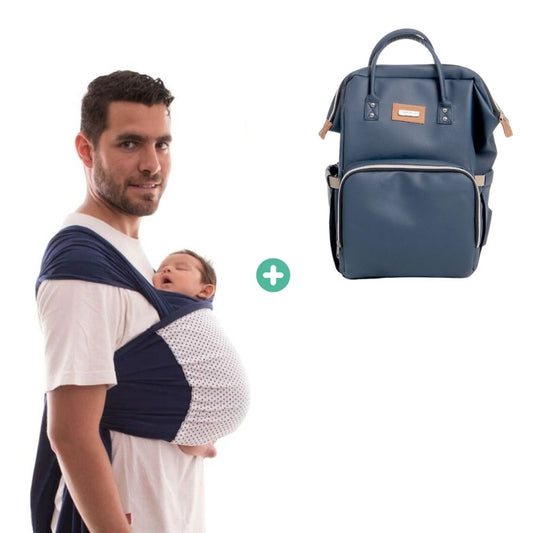 Pack Papá Primerizo (Fular ergonómico + mochila pañalera azul)