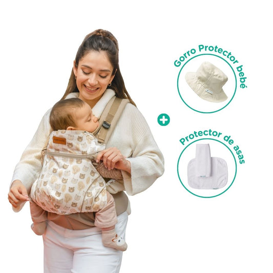 PACK DE PORTEO EVOLUTIVO (MOCHILA EVOLUTIVA + GORRO PROTECTOR DE BEBÉ + PROTECTOR DE ASAS)
