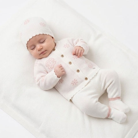Set Flor bordado para bebé color perla | BabyBerry
