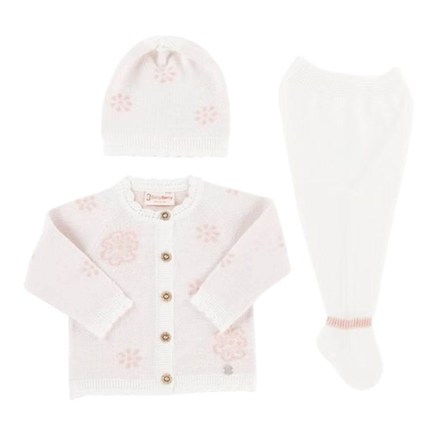 Set Flor bordado para bebé color perla | BabyBerry