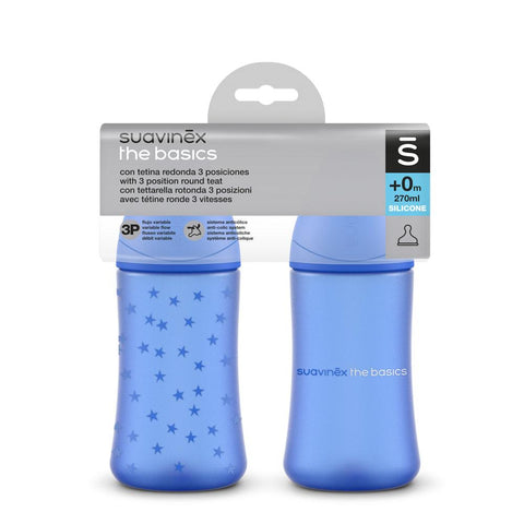Set 2 biberones The Basics 270 ml - 9 onzas Azul - Suavinex - Maternelle