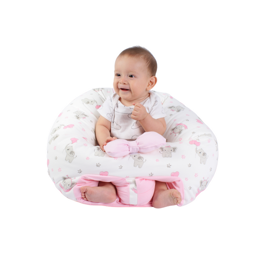 Puff de Descanso Bebé Rosado elefante, soporte 360, desmontable, hipoalergénico