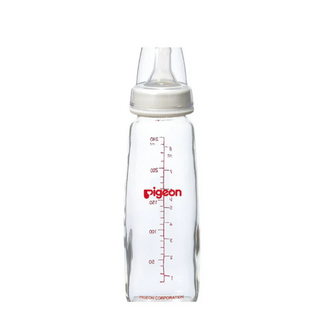 Biberón Peristáltico de vidrio 240ml / 8oZ Rosca Blanca 4m+  - Pigeon