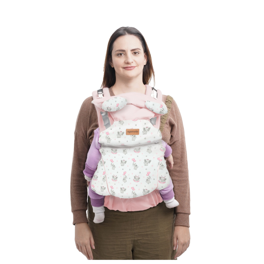 Mochila Ergonómica Evolutiva 4 en 1 maternelle Rosado elefante, canguro, portabebé