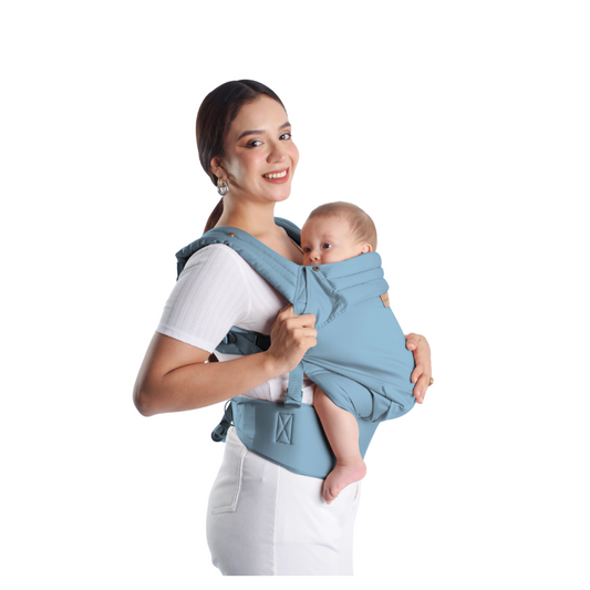Mochila ergonómica premium maternelle Azul Apego, fresco y resistente, soporte cervical, canguro, portabebé