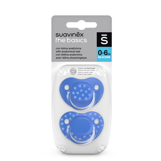 Chupon con Tetina Anatomica 0-6 M x 2 unidades The Basics Azul - Suavinex