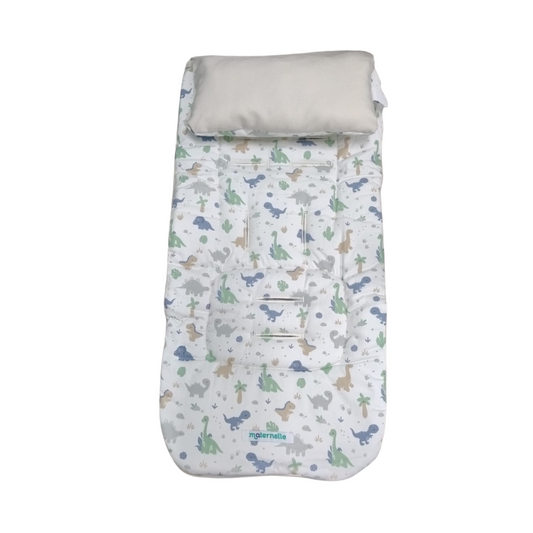 Colchoneta para Coches maternelle beige dinosaurio, para coche de paseo o en la silla de auto,acolchado, suave, reversible, adaptable
