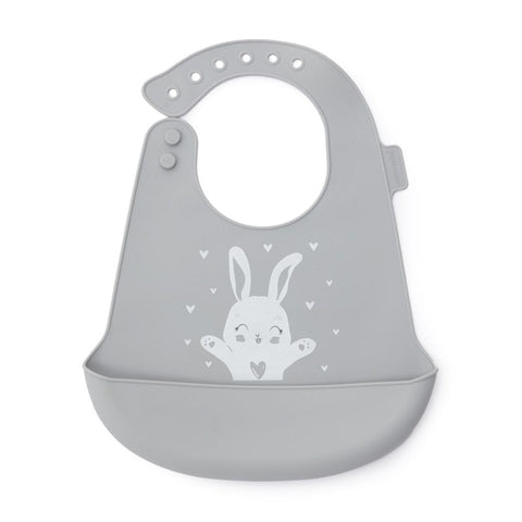 Babero maternelle con bolsillo de silicona conejito para bebés y niños