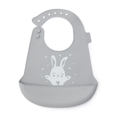 Babero maternelle con bolsillo de silicona conejito para bebés y niños