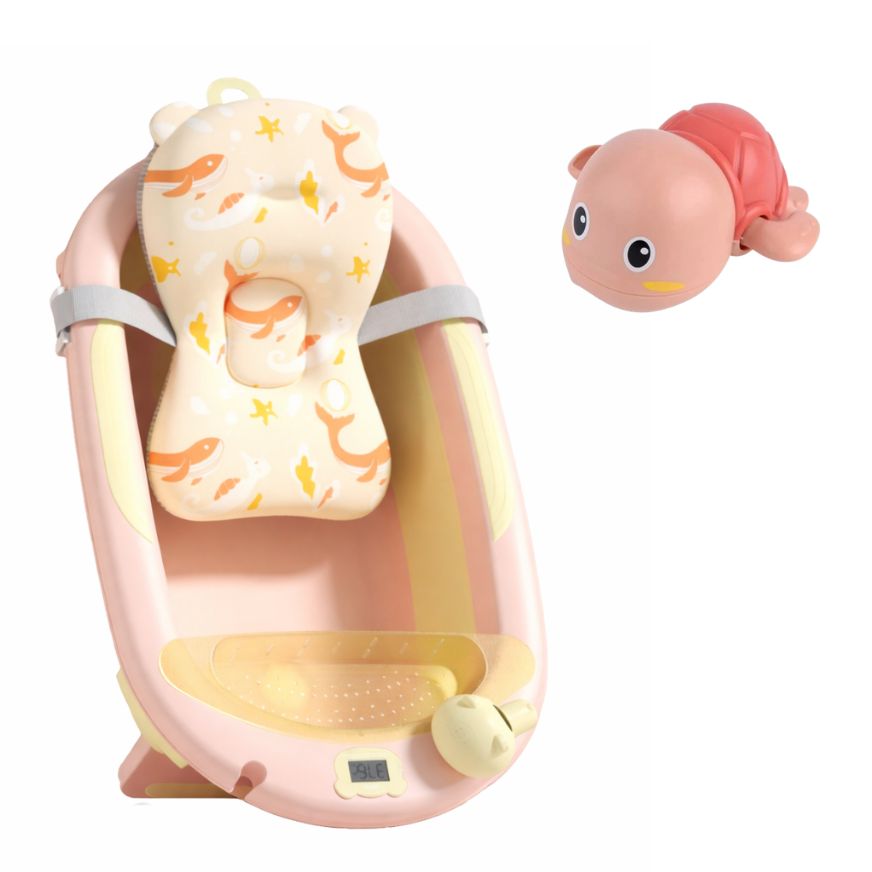 Bañera plegable con bandeja y gorro + Tortuga nadadora