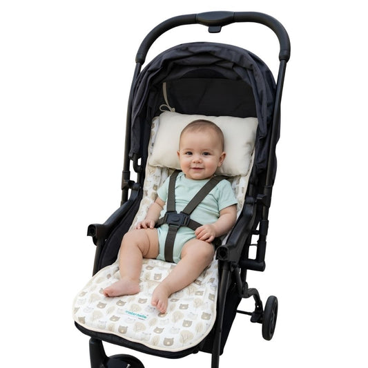 Colchoneta para Coches maternelle Beige Ositos, para coche de paseo o en la silla de auto,acolchado, suave, reversible, adaptable