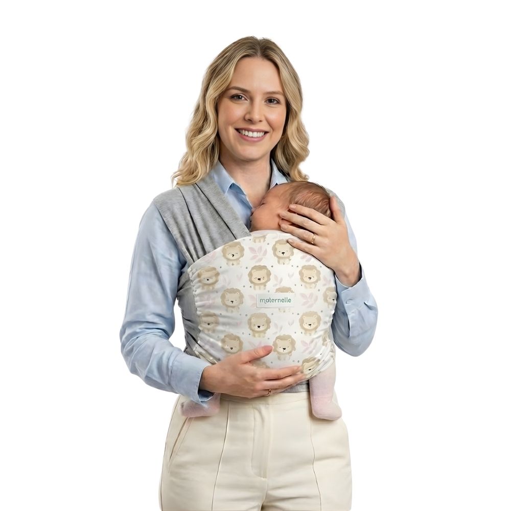 Fular Ergonómico Maternelle Melangue Rosado Leoncitos para bebé en los primeros meses, portabebé
