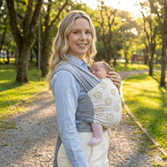 Fular Ergonómico Maternelle Melangue Rosado Leoncitos para bebé en los primeros meses, portabebé
