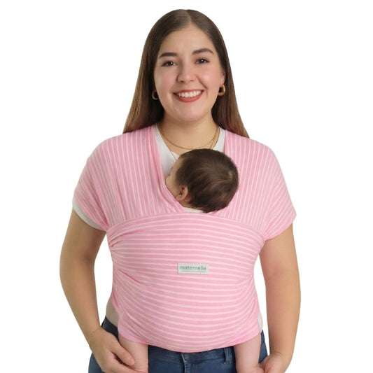 Fular Ergonómico maternelle rosado lineas para bebé en los primeros meses, portabebé