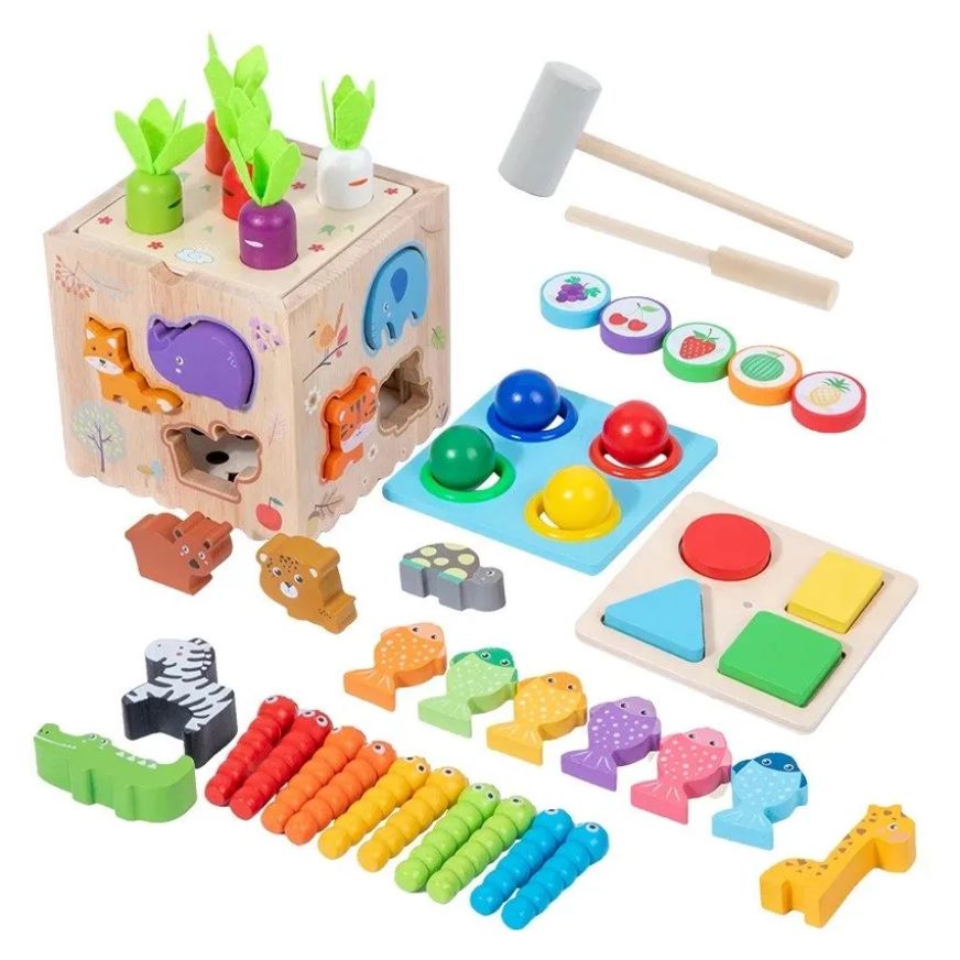 Cubo de actividades de madera Montessori 8 en 1