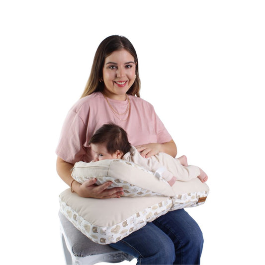 Doble Almohada de Lactancia Multifuncional Maternelle - Modelo Beige Osito - Soporte Durante la Lactancia y Estimulación