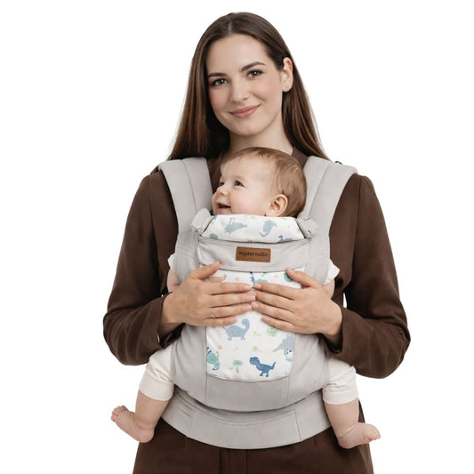Mochila Portabebé Ergonómica 4 en 1 Maternelle - Modelo Plomo Dinosaurio- Adaptable y Confortable