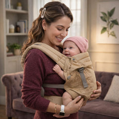 Mochila ergonómica premium maternelle Beige Camel, fresco y resistente, soporte cervical, canguro, portabebé