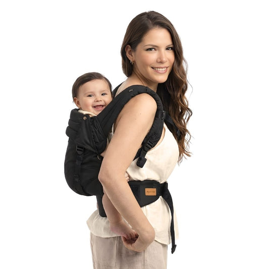 Mochila ergonómica Premium Maternelle black, fresco y resistente, soporte cervical, canguro, portabebé