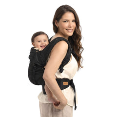 Mochila ergonómica Premium Maternelle black, fresco y resistente, soporte cervical, canguro, portabebé