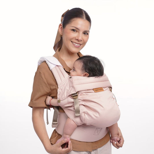 Mochila ergonómica premium maternelle palo rosa, fresco y resistente, soporte cervical, canguro, portabebé