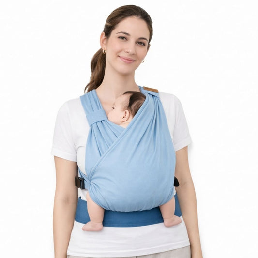 Mochila Fular Ergonomica Evolutiva maternelle Azul Apego, canguro, cojin de lactancia