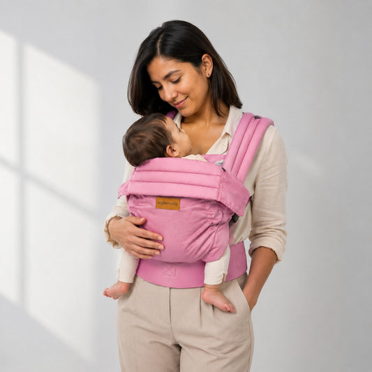 Mochila ergonómica premium maternelle palo rosa, fresco y resistente, soporte cervical, canguro, portabebé